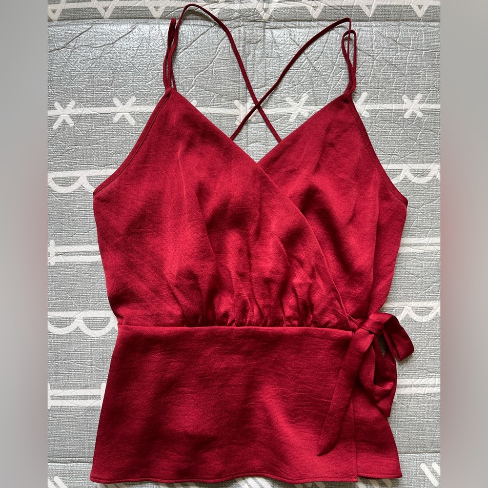 Express Red Satin Surplice Wrap Strappy Tank